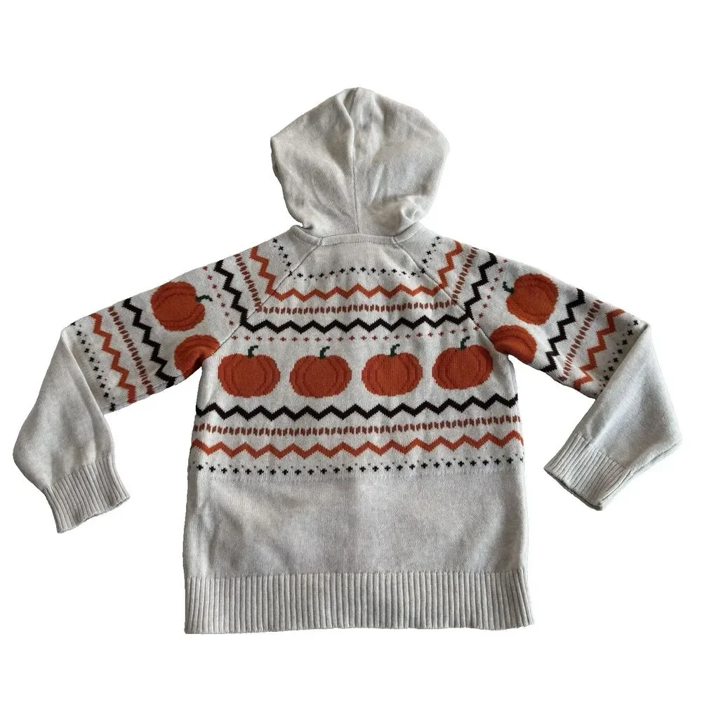 Gymboree Fall Fair Isle Pumpkin Zip-Up Hoodie Sweater Cardigan Thanksgiving Sz 6